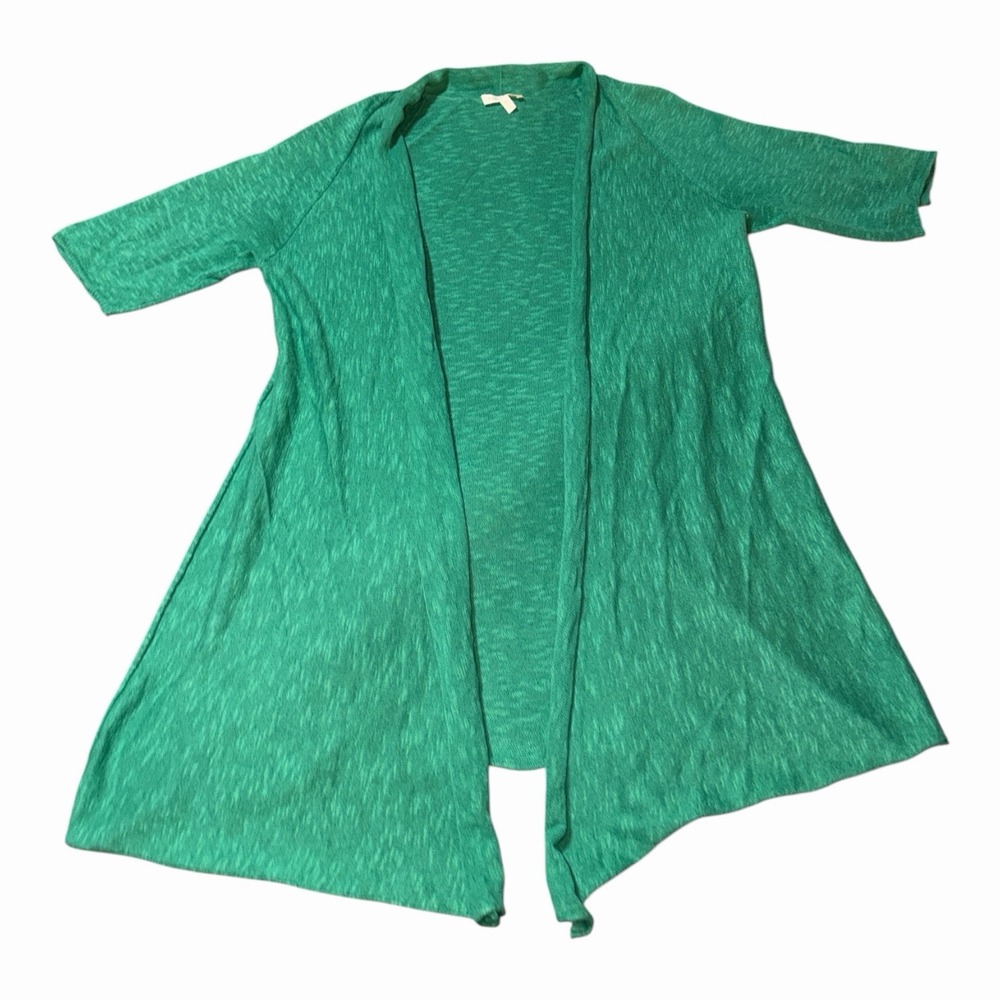 Eileen Fisher Organic Been Cotton S Green Open Front Swing Slub Knit Minimalist